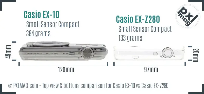Casio EX-10 vs Casio EX-Z280 top view buttons comparison
