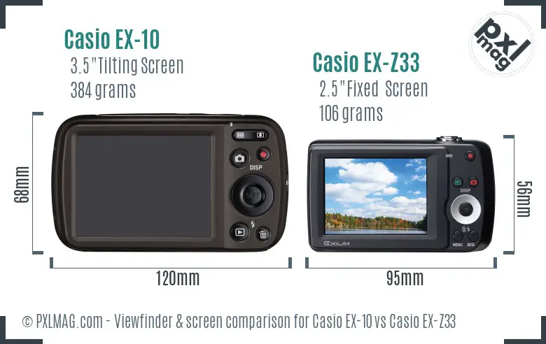 Casio EX-10 vs Casio EX-Z33 Screen and Viewfinder comparison