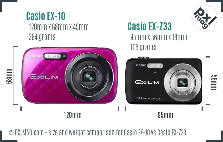 Casio EX-10 vs Casio EX-Z33 size comparison