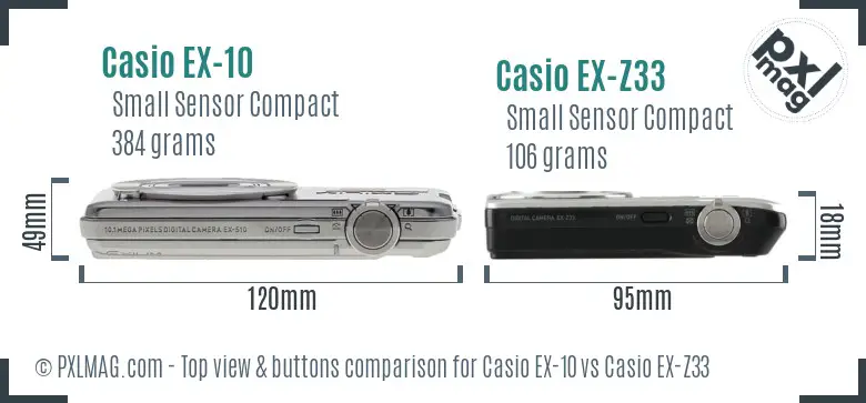Casio EX-10 vs Casio EX-Z33 top view buttons comparison