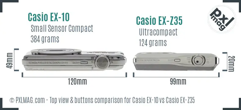 Casio EX-10 vs Casio EX-Z35 top view buttons comparison