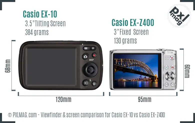 Casio EX-10 vs Casio EX-Z400 Screen and Viewfinder comparison