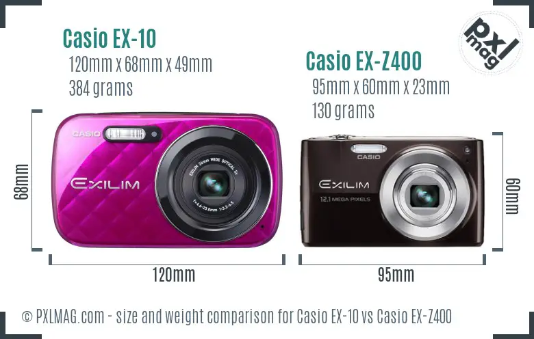 Casio EX-10 vs Casio EX-Z400 size comparison