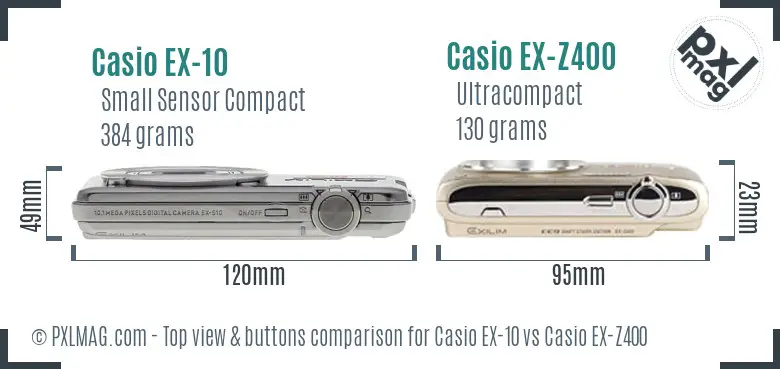 Casio EX-10 vs Casio EX-Z400 top view buttons comparison