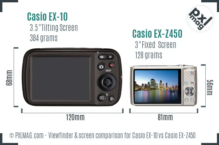 Casio EX-10 vs Casio EX-Z450 Screen and Viewfinder comparison