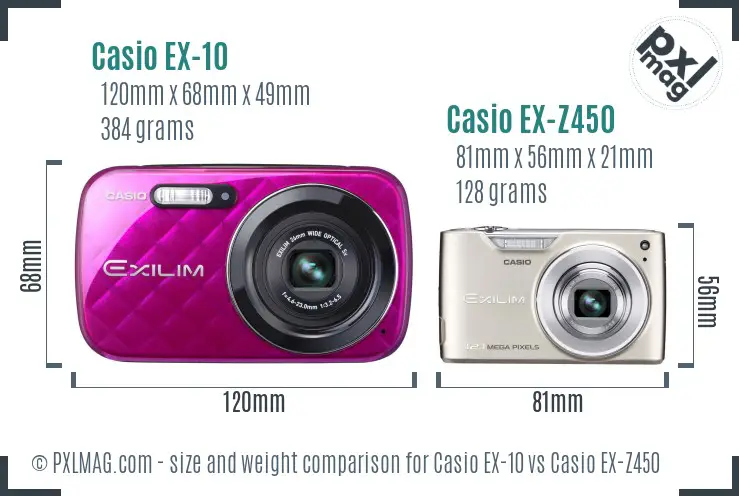 Casio EX-10 vs Casio EX-Z450 size comparison