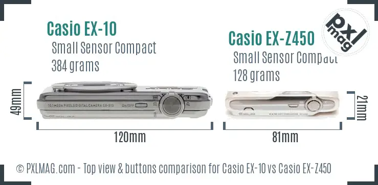 Casio EX-10 vs Casio EX-Z450 top view buttons comparison