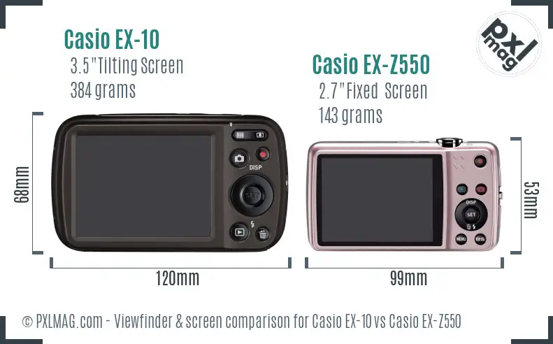 Casio EX-10 vs Casio EX-Z550 Screen and Viewfinder comparison