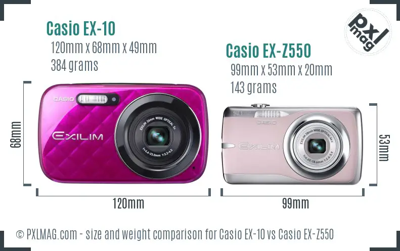 Casio EX-10 vs Casio EX-Z550 size comparison