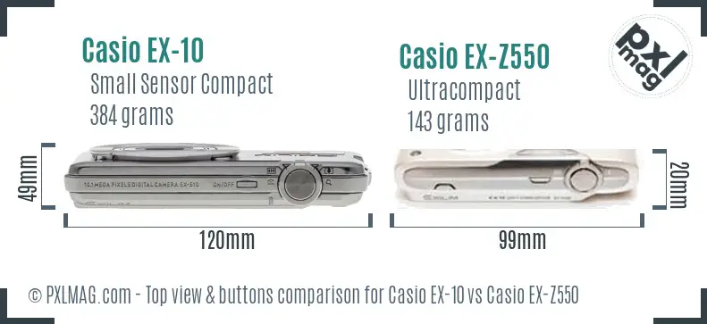 Casio EX-10 vs Casio EX-Z550 top view buttons comparison