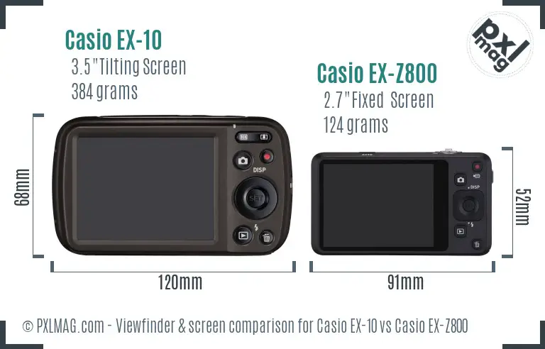 Casio EX-10 vs Casio EX-Z800 Screen and Viewfinder comparison