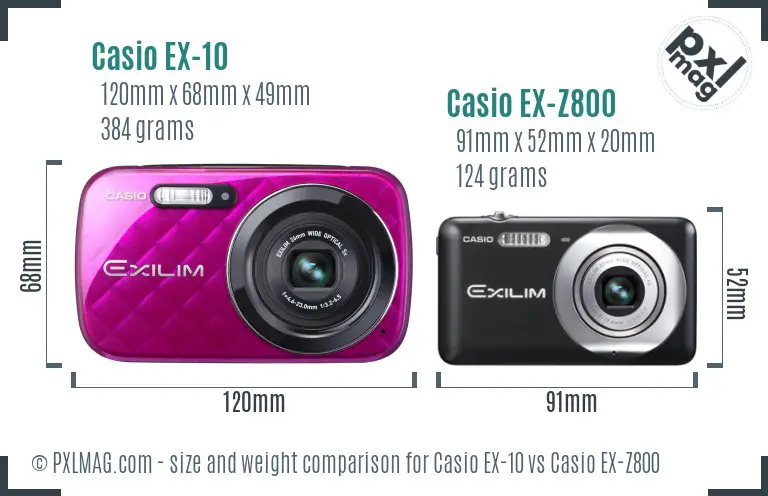 Casio EX-10 vs Casio EX-Z800 size comparison