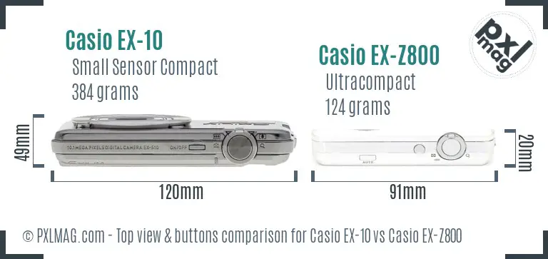 Casio EX-10 vs Casio EX-Z800 top view buttons comparison