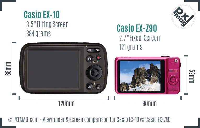 Casio EX-10 vs Casio EX-Z90 Screen and Viewfinder comparison
