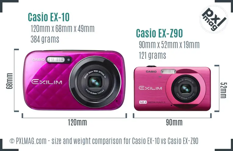 Casio EX-10 vs Casio EX-Z90 size comparison