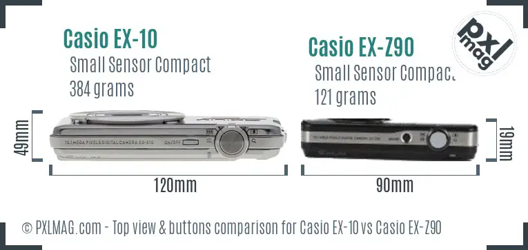 Casio EX-10 vs Casio EX-Z90 top view buttons comparison