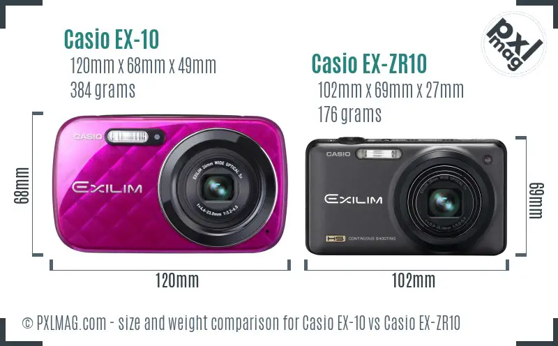 Casio EX-10 vs Casio EX-ZR10 size comparison