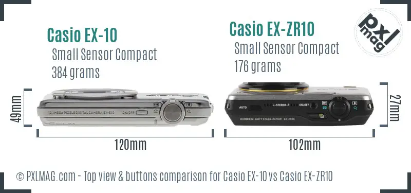 Casio EX-10 vs Casio EX-ZR10 top view buttons comparison