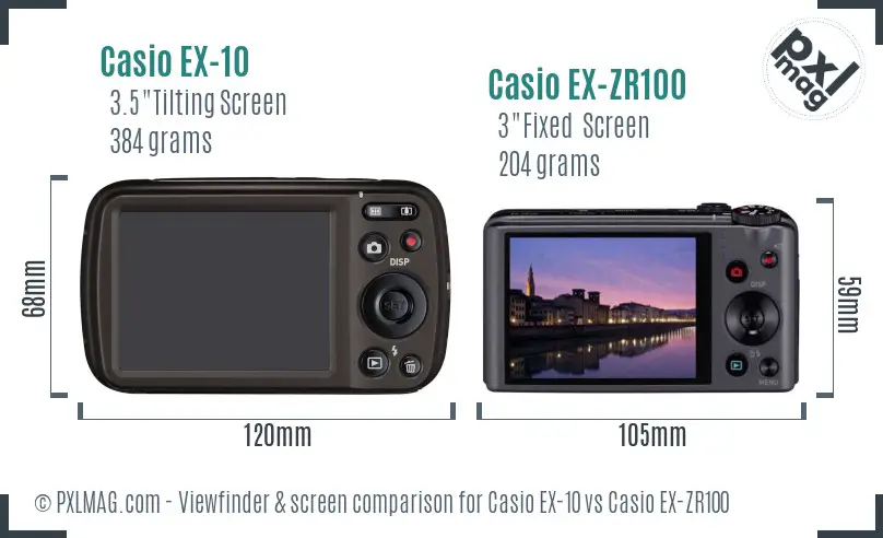 Casio EX-10 vs Casio EX-ZR100 Screen and Viewfinder comparison