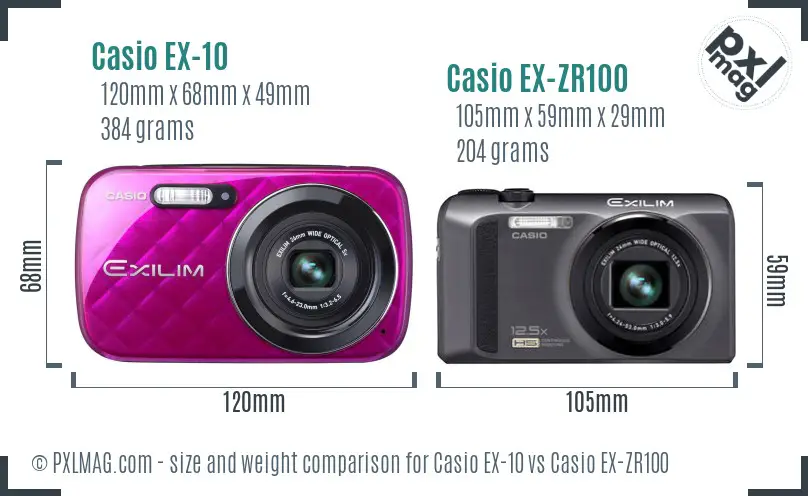 Casio EX-10 vs Casio EX-ZR100 size comparison