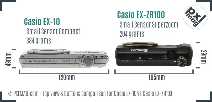Casio EX-10 vs Casio EX-ZR100 top view buttons comparison