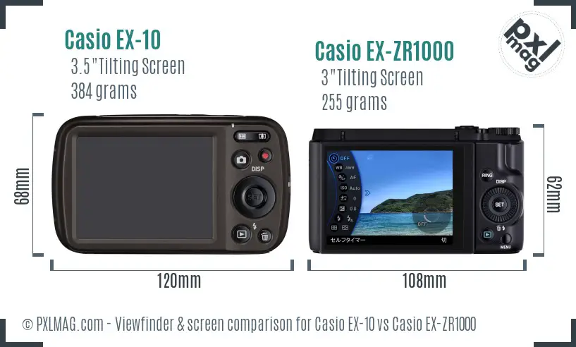 Casio EX-10 vs Casio EX-ZR1000 Screen and Viewfinder comparison