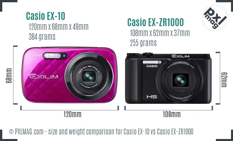 Casio EX-10 vs Casio EX-ZR1000 size comparison