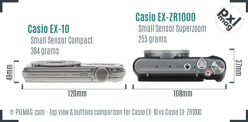 Casio EX-10 vs Casio EX-ZR1000 top view buttons comparison