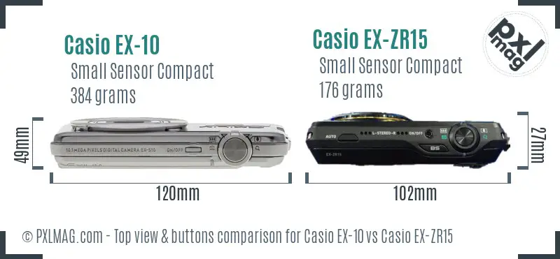 Casio EX-10 vs Casio EX-ZR15 top view buttons comparison