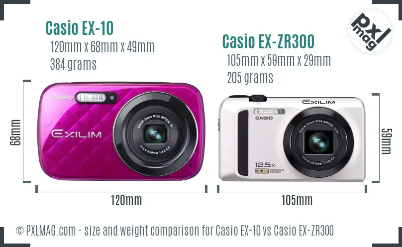Casio EX-10 vs Casio EX-ZR300 size comparison