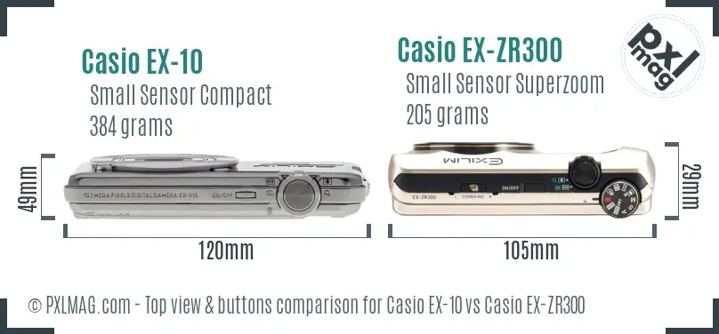 Casio EX-10 vs Casio EX-ZR300 top view buttons comparison