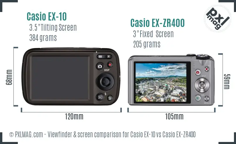 Casio EX-10 vs Casio EX-ZR400 Screen and Viewfinder comparison