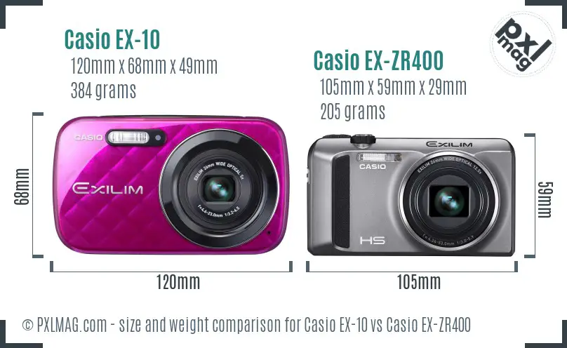 Casio EX-10 vs Casio EX-ZR400 size comparison
