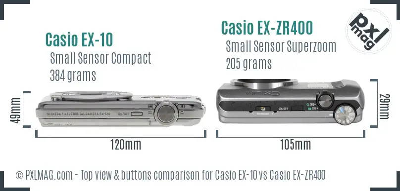 Casio EX-10 vs Casio EX-ZR400 top view buttons comparison