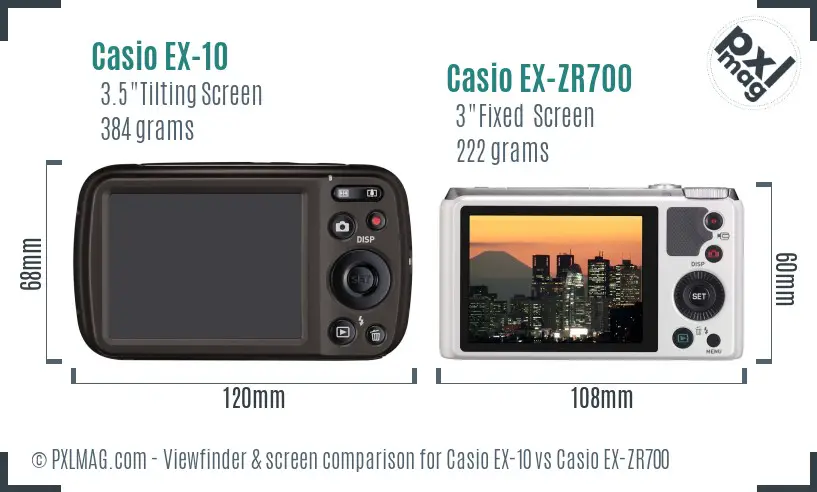 Casio EX-10 vs Casio EX-ZR700 Screen and Viewfinder comparison