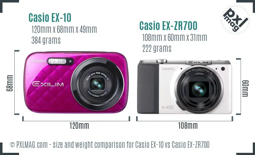 Casio EX-10 vs Casio EX-ZR700 size comparison