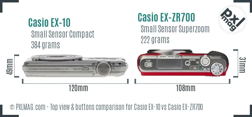 Casio EX-10 vs Casio EX-ZR700 top view buttons comparison