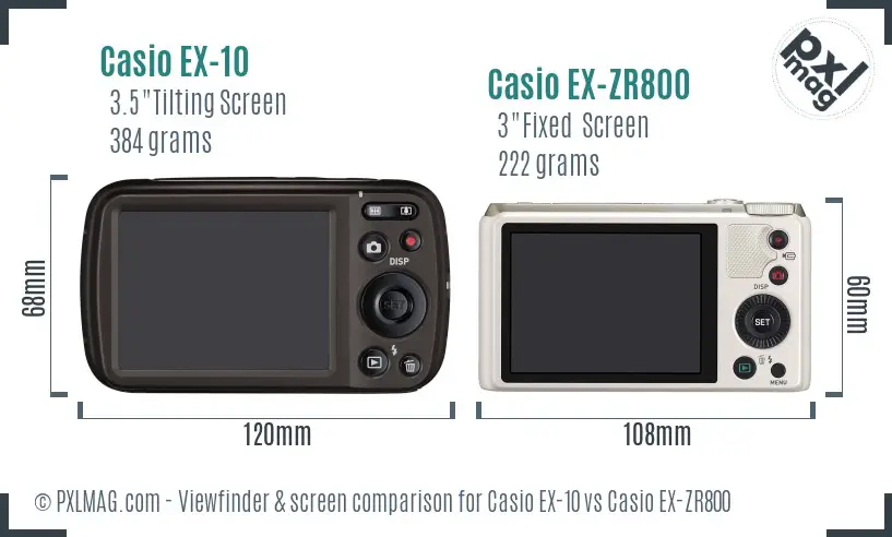 Casio EX-10 vs Casio EX-ZR800 Screen and Viewfinder comparison