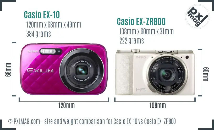 Casio EX-10 vs Casio EX-ZR800 size comparison