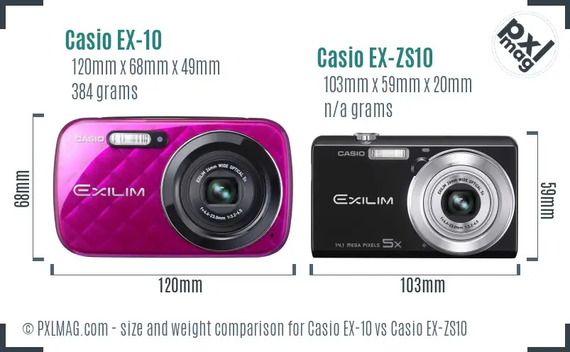 Casio EX-10 vs Casio EX-ZS10 size comparison