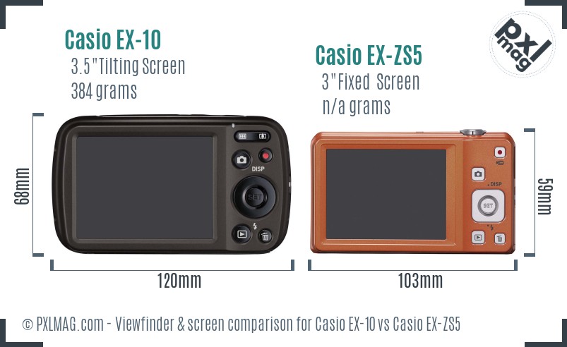 Casio EX-10 vs Casio EX-ZS5 Screen and Viewfinder comparison
