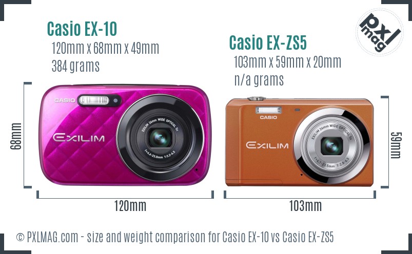 Casio EX-10 vs Casio EX-ZS5 size comparison
