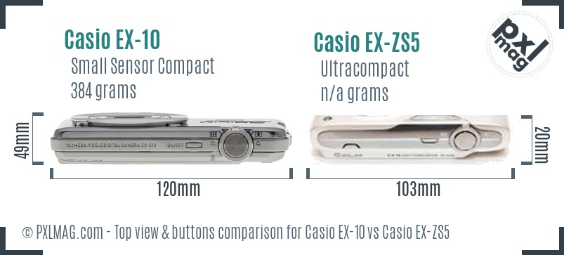 Casio EX-10 vs Casio EX-ZS5 top view buttons comparison