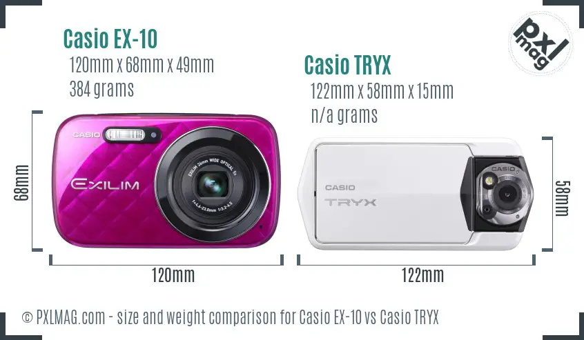 Casio EX-10 vs Casio TRYX size comparison