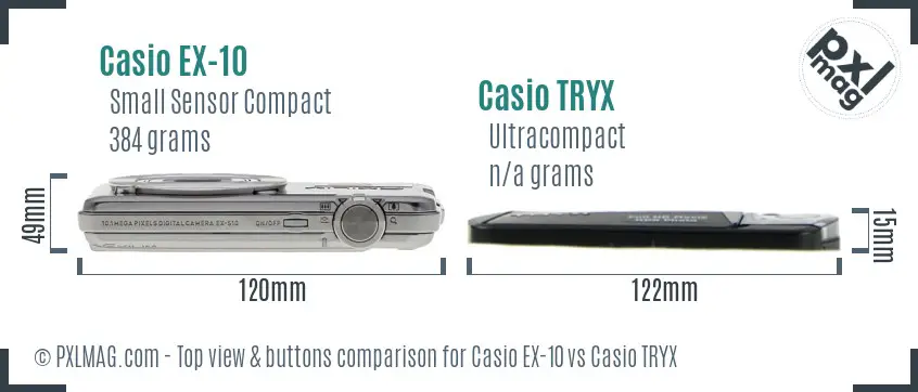 Casio EX-10 vs Casio TRYX top view buttons comparison