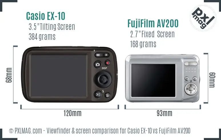 Casio EX-10 vs FujiFilm AV200 Screen and Viewfinder comparison