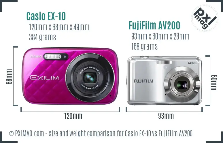 Casio EX-10 vs FujiFilm AV200 size comparison