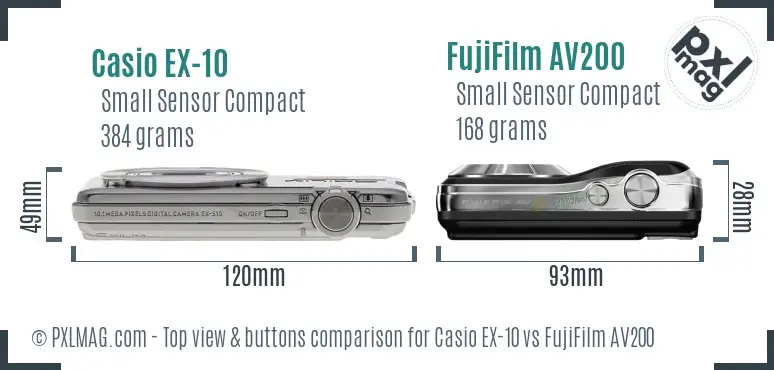 Casio EX-10 vs FujiFilm AV200 top view buttons comparison