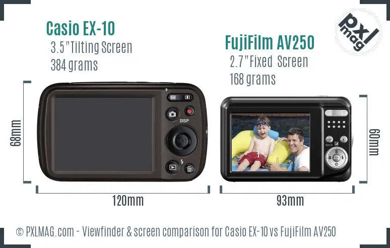 Casio EX-10 vs FujiFilm AV250 Screen and Viewfinder comparison