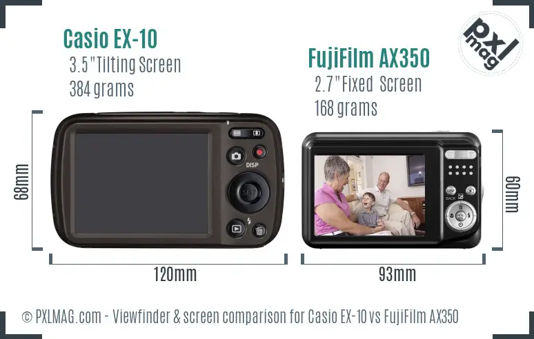 Casio EX-10 vs FujiFilm AX350 Screen and Viewfinder comparison